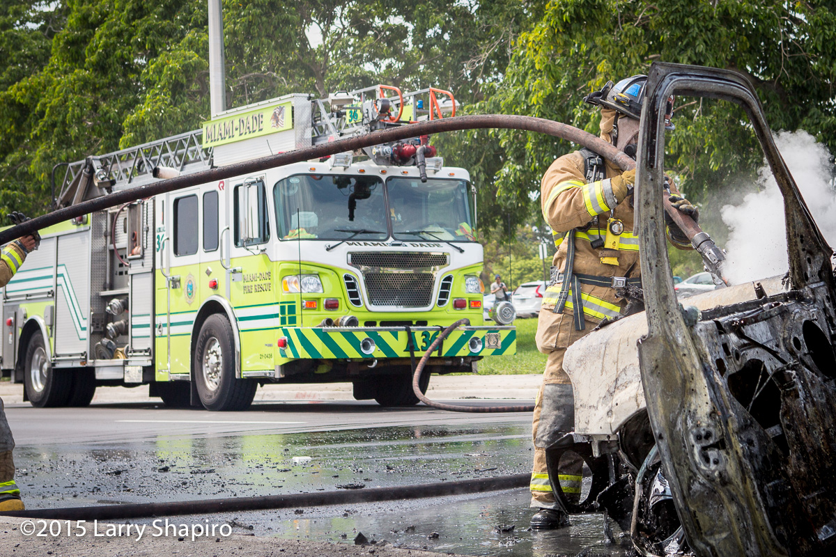 Miami-Dade County firefighters extinguish a car fire 8-25-15 Larry Shapiro photographer shapirophotography.net